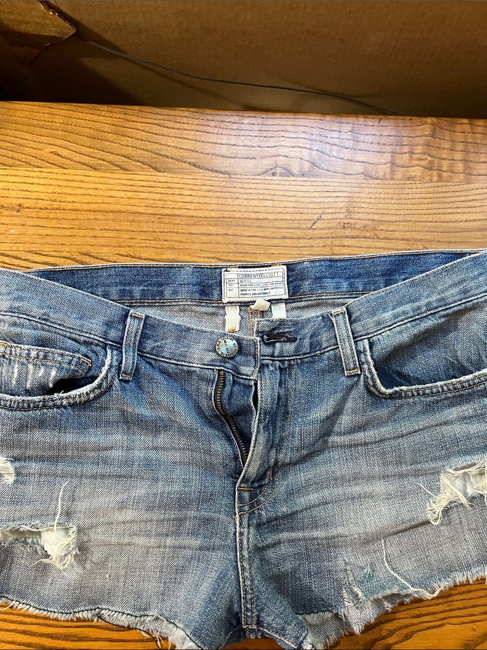 Current/Elliott Light Blue Distressed Denim Jean Shorts